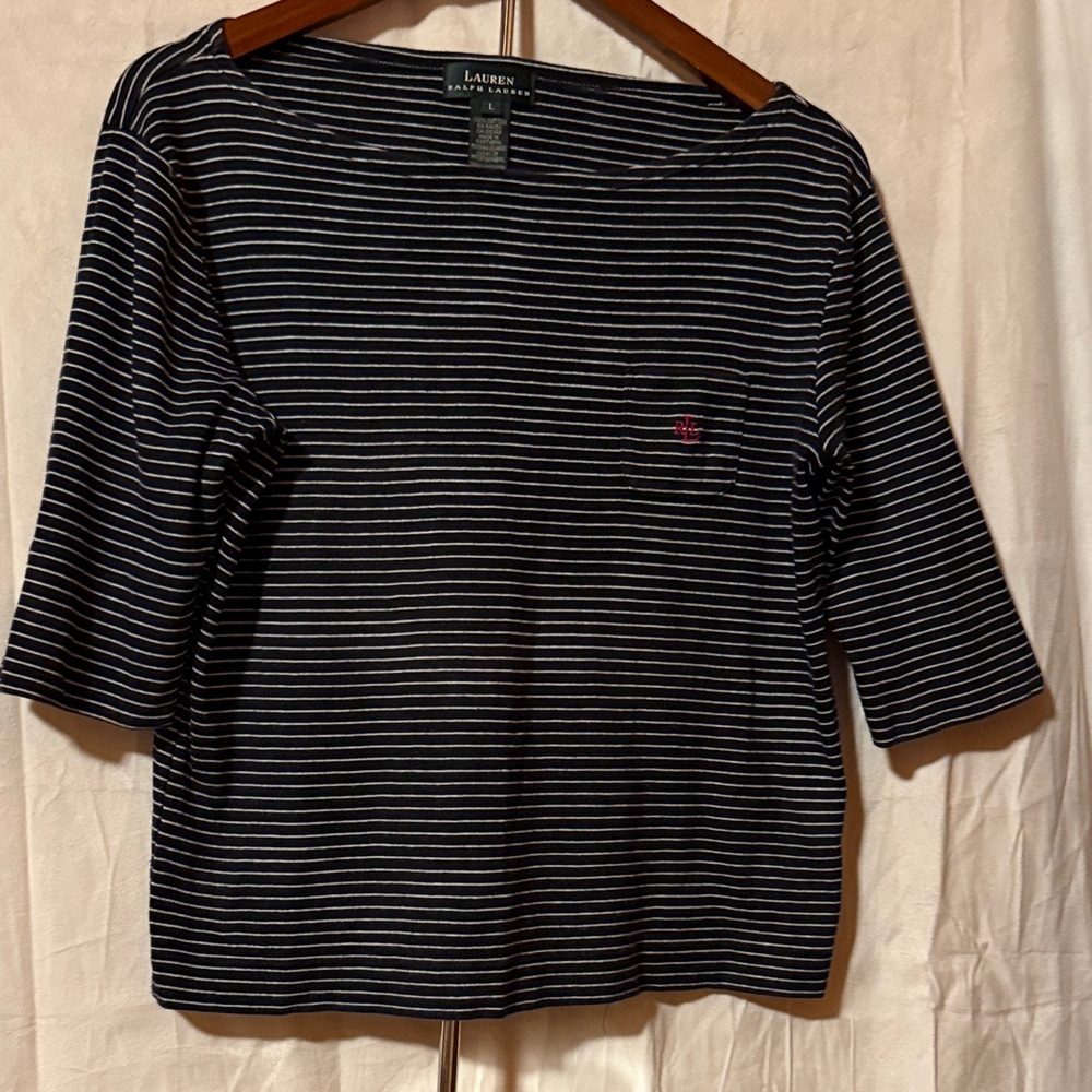 15-Ralph Lauren Navy and White Striped Blouse